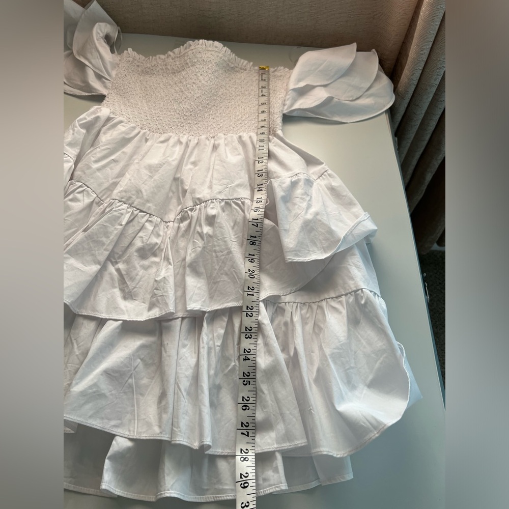 NWT Elliatt Sz L Lavinia Dress White Mini Off Shoulder Ruffle Smocked Revolve - Picture 14 of 16